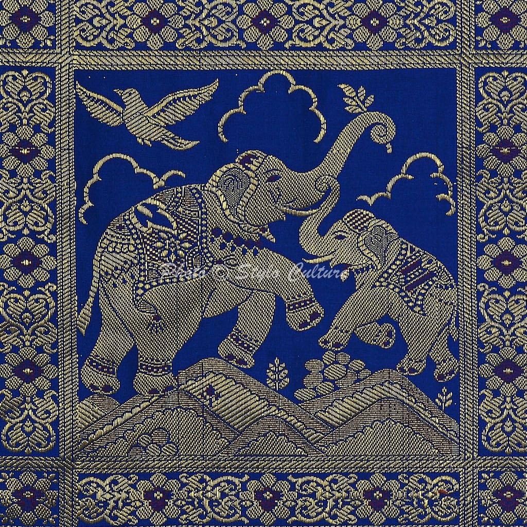 Bohemian Decorative Sofa Settee Toss Throw Pillow Cases 40x40 cm Brocade Bedroom Blue Elephant Jacquard Square Luxury Zippered Indian 16x16 Inch Cushion Covers - 5 Pcs