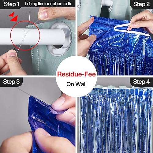 Miniatura 3 de PartyWoo 2 cortinas de flecos de papel de aluminio azul real, flecos de oropel metálicos para puerta de cumpleaños, boda, fiesta, fondo de fotos,