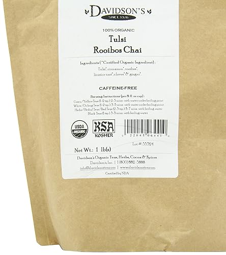 Miniatura 8 de Davidson's Organics, Tulsi Rooibos Chai, té de hojas sueltas, bolsa de 16 onzas