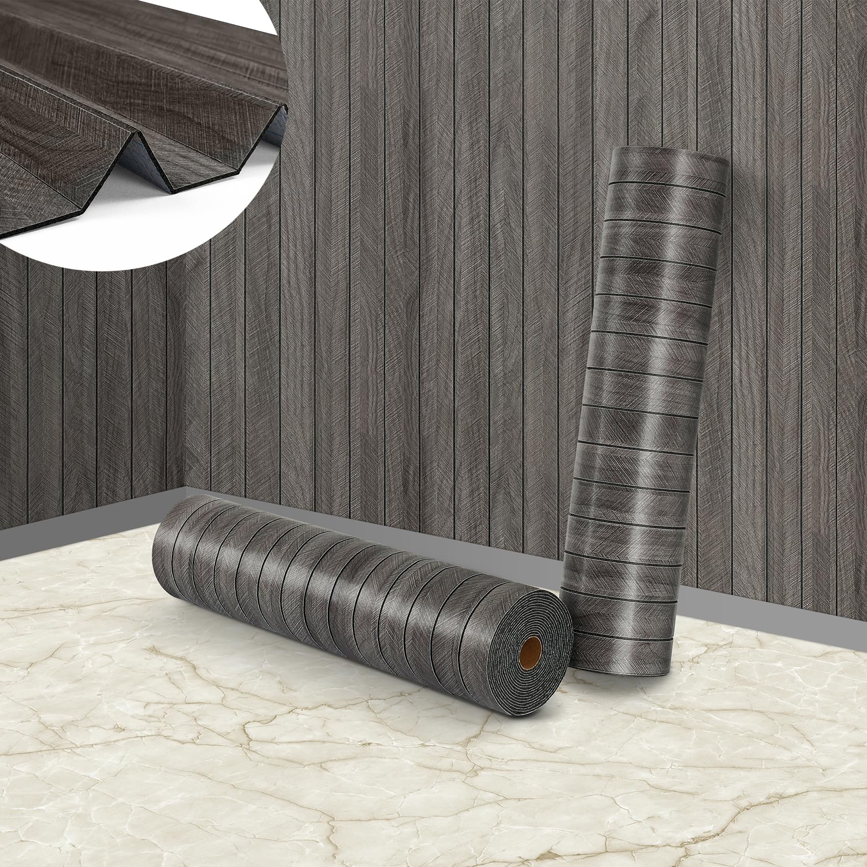 ReWallpaper Rotolo Pannelli Murali Adesivi Legno Grigio 60CMx5M Carta Da Parati In Schiuma Adesiva 3d per Soggiorno Sala Musica Decorativo Insonorizzato Pannello Rivestimento Parete Lavanderia