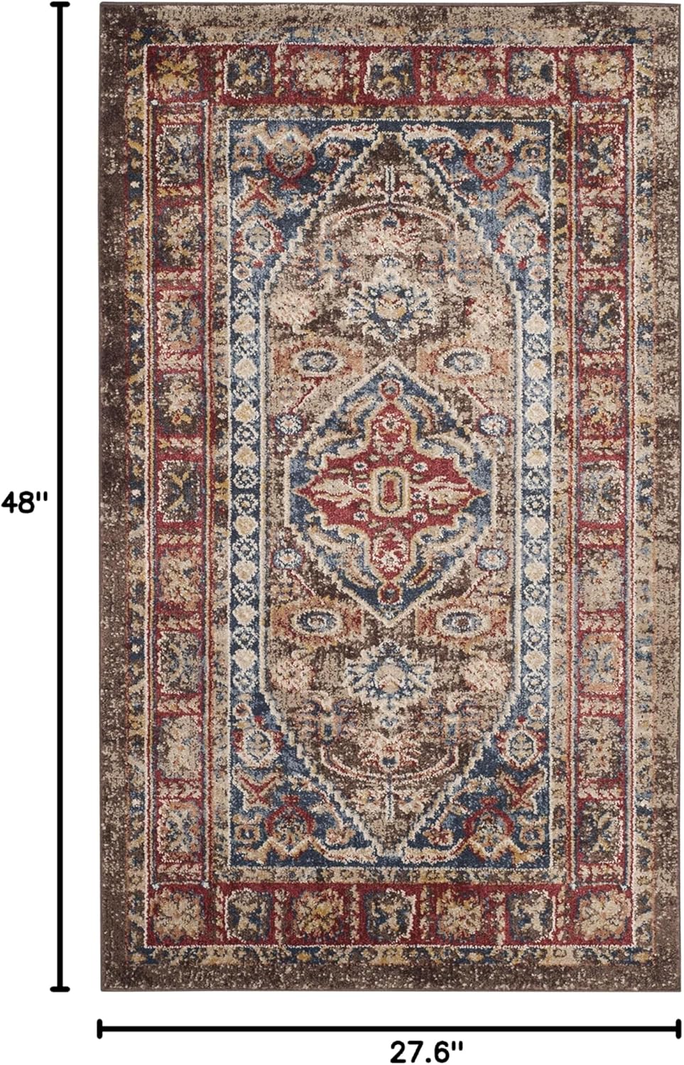 SAFAVIEH Bijar Collection Accent Rug - 2'3" x 4', Brown & Royal, Oriental Distressed Design, Non-Shedding & Easy Care, Ideal for High Traffic Areas in Entryway, Living Room, Bedroom (BIJ621C)
