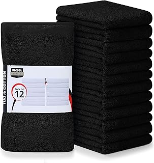 Utopia Towels Kitchen Bar Mops, Pack of 12, 16 by 19 Inches, 100% Cotton Super Absorbent Black Towels, Multi-Purpose Cleaning Towels for Home and Kitchen Bars