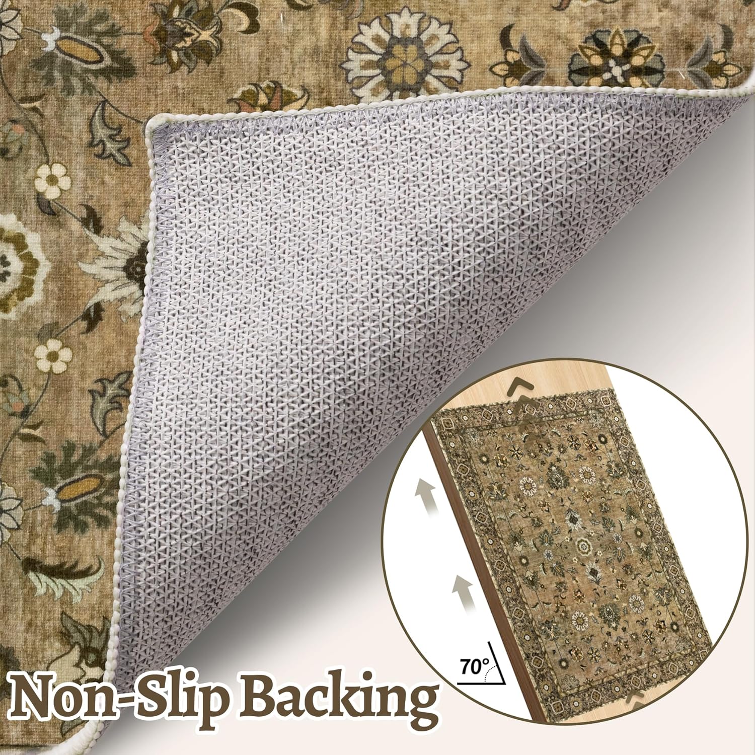 Tangsoo Vintage Floral Rug 2x3 Washable Rugs for Entryway, Small Area Rug, Non-Slip for Front Door, Brown Accent Rug Doormat, Soft Low Pile for Indoor Entrance Kitchen Bedroom - Image 4