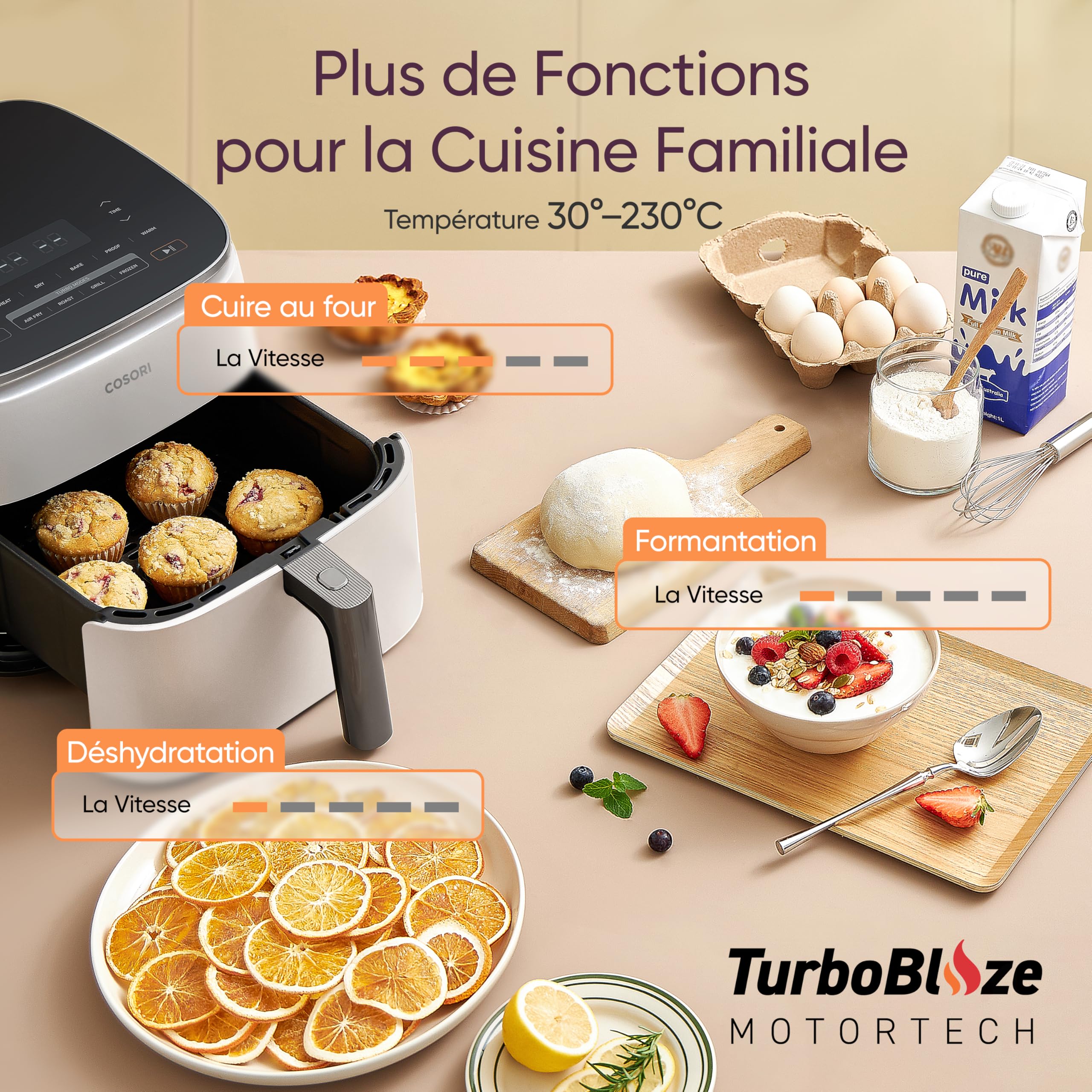 Cosori Air Fryer 6L TurboBlaze 9-en-1 Cuisson Facile avec 117 Recettes