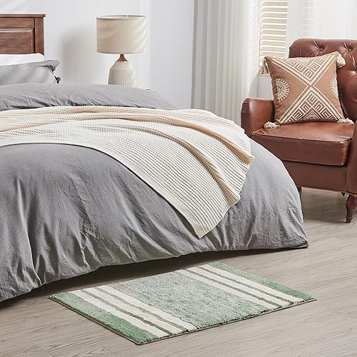 Miniatura 7 de CozeCube - Tapetes de baño a rayas, antideslizantes, peludos, esponjosos, lavables, microfibra absorbente, estéticos, bonitos, para lavabo, verde