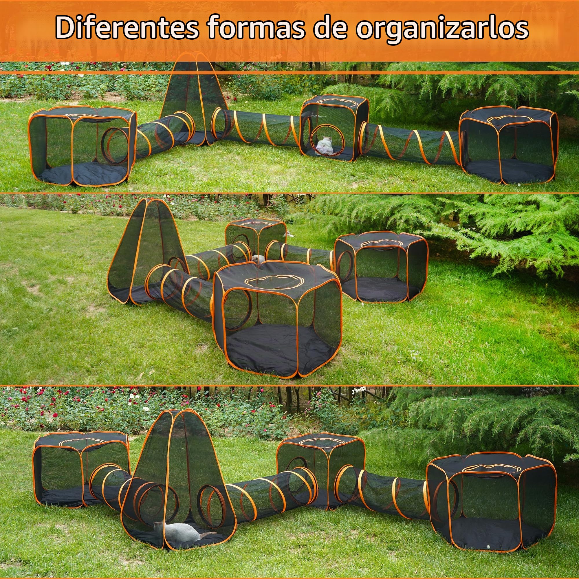 Recinto plegable para gatos, corralito portátil para gatos al aire libre con tienda de campaña de malla y tres túneles (7 en 1)