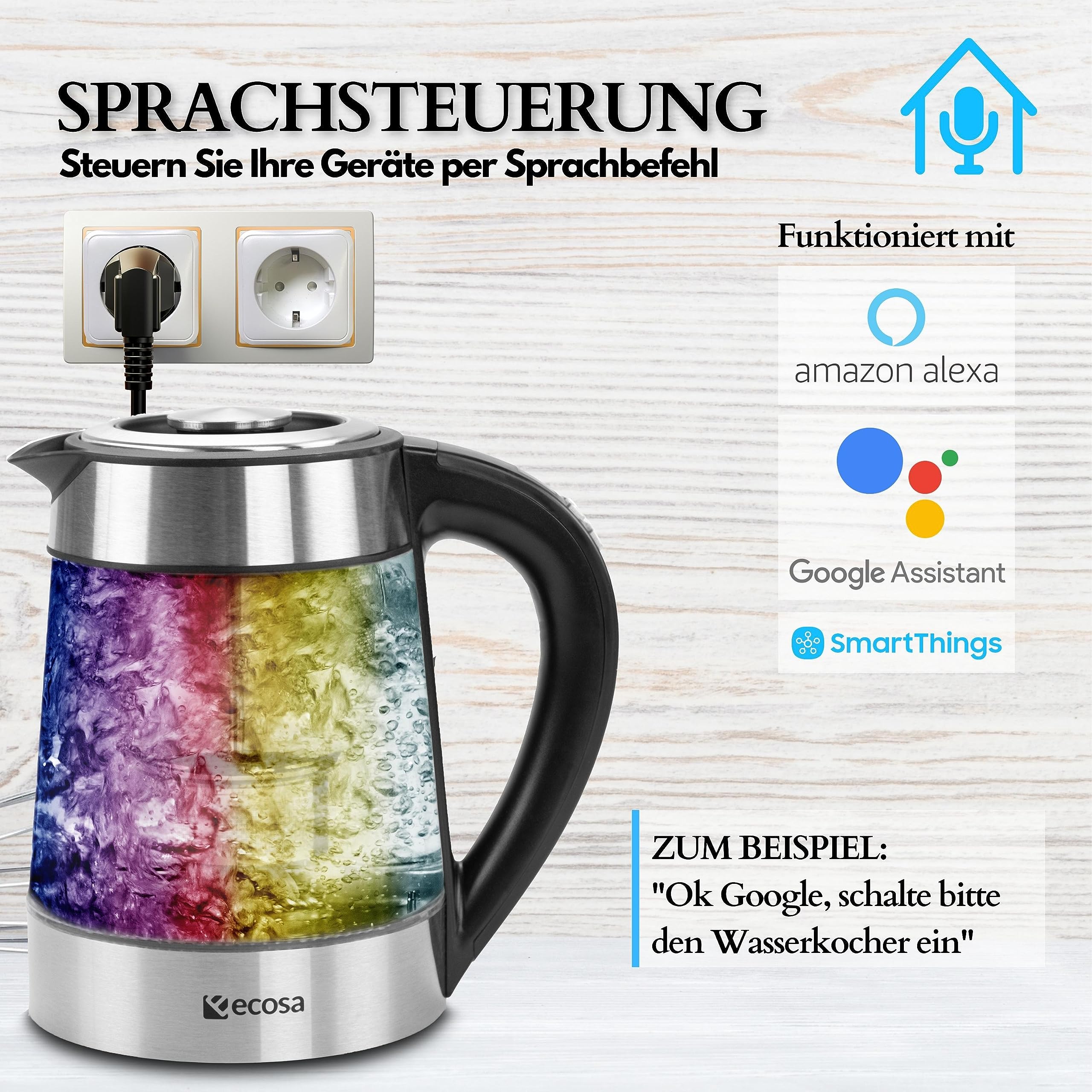 Echos Presa Smart WiFi, 4 pezzi, controllata da app, con monitor di energia, controllo vocale con Google Home e Alexa, Smart Home
