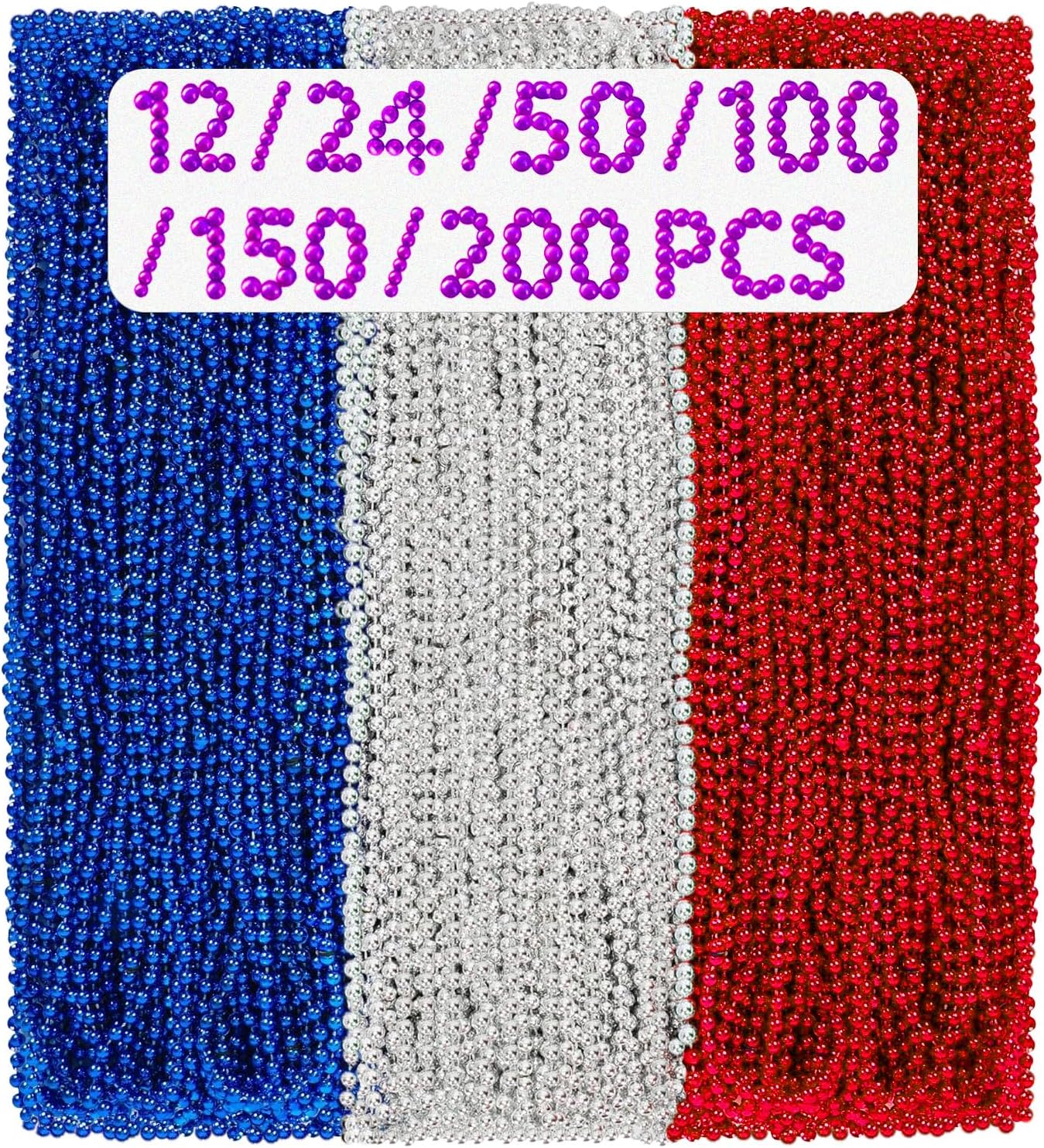 12 PCS 4th of July Beads Necklaces Bulk Accessories Fourth of July Necklaces Red White Blue Beads Patriotic Necklace USA Bead Parade Throws Party Favors Supplies Decorations
