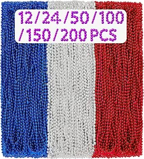 GONOSEED 【12/24/50/100/150/200 PCS】 4th of July Beads Necklaces Bulk Accessories Fourth of July Necklaces Red White Blue Beads Patriotic Necklace USA Bead Party Favors Decorations