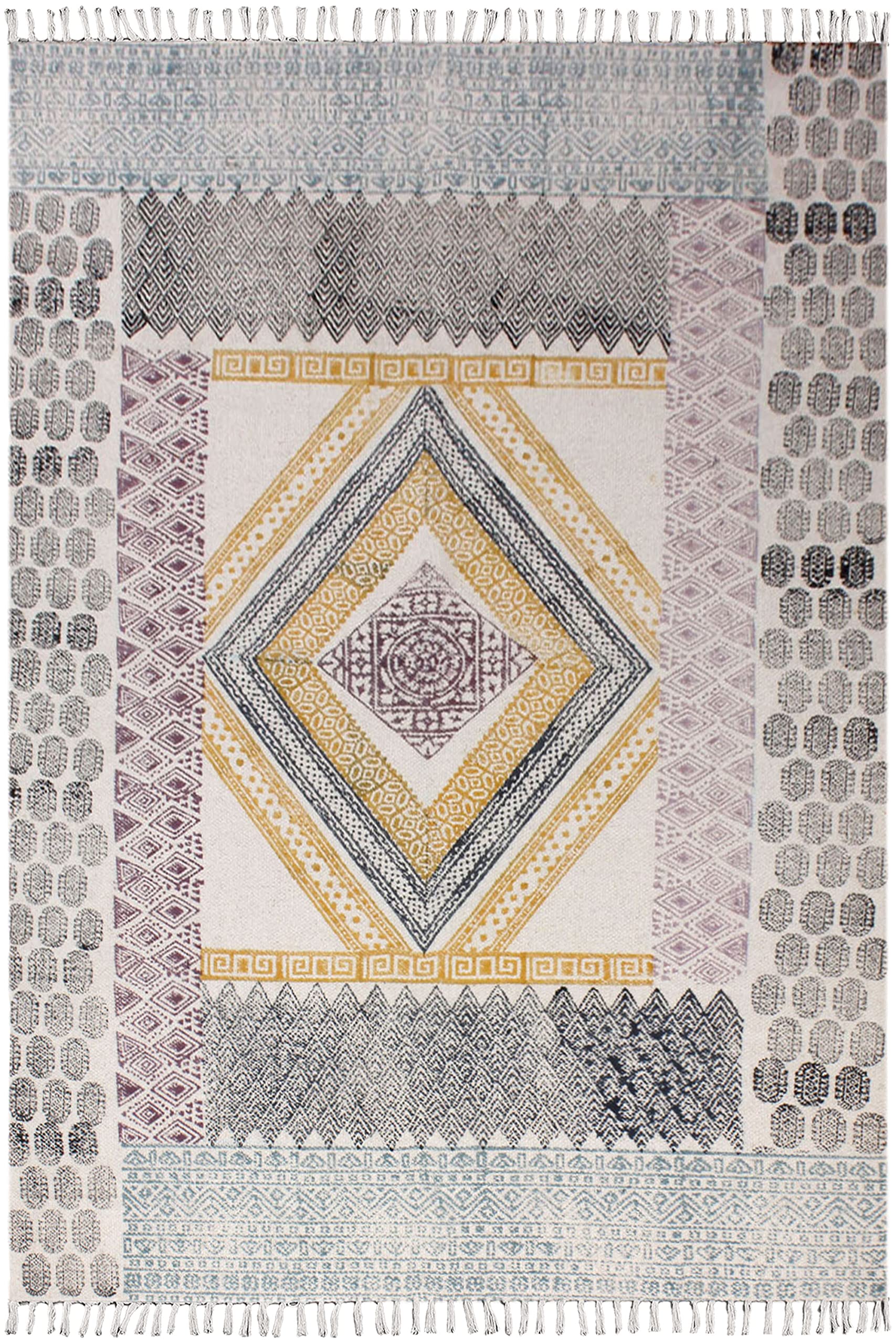 Kelim-Läufer, 2,6 x 24 cm, Baumwollläufer, gelb und schwarz, leicht zu waschen, für den Innenbereich, 0,19 Zoll, Boho-Läufer, Flachgewebe-Läufer, Teppiche für den Kücheneingang