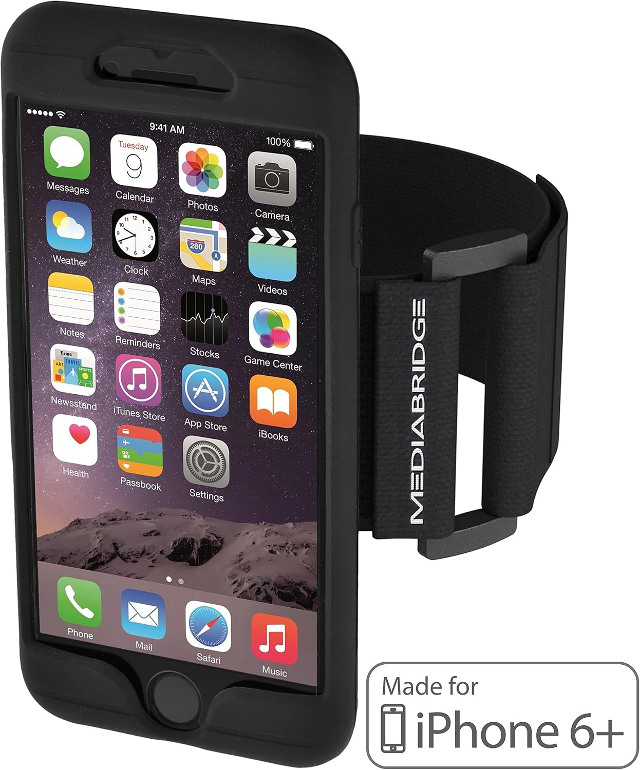 Mediabridge Armband for iPhone 6S Plus / 6 Plus (Black) - Fits 9"-20" Arm Circumferences - Model AB1 (Part# AB1-I6+-Black)