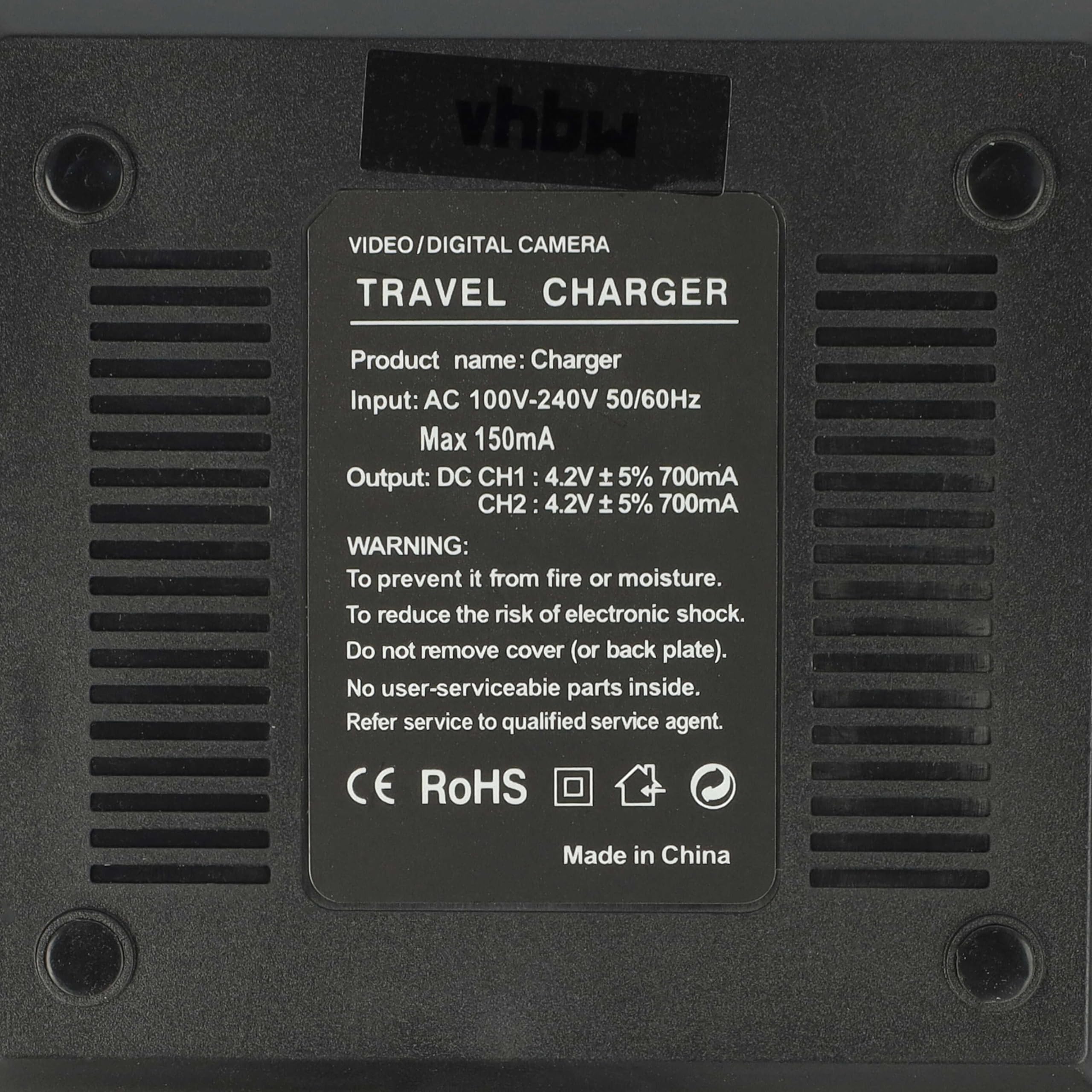 vhbw Podwójna ładowarka kompatybilna z JVC BN-VG107, BN-VG107U, BN-VG107US, BN-VG108, BN-VG108E, BN-VG108U Camcorder Action Cam-Akku - stacja ładowania