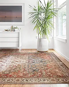 Loloi Layla Collection LAY-05 Ocean/Multi 2'-3" x 3'-9" .13" Thick Accent Rug, Soft, Durable, Vintage Inspired, Distressed, Low Pile, Non-Shedding, Easy Clean, Printed, Living Room Rug