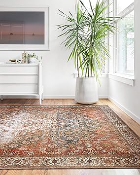 Loloi Layla Collection LAY-05 Ocean/Multi 9'-0" x 12'-0" .13" Thick Area Rug, Soft, Durable, Vintage Inspired, Distressed, Low Pile, Non-Shedding, Easy Clean, Printed, Living Room Rug