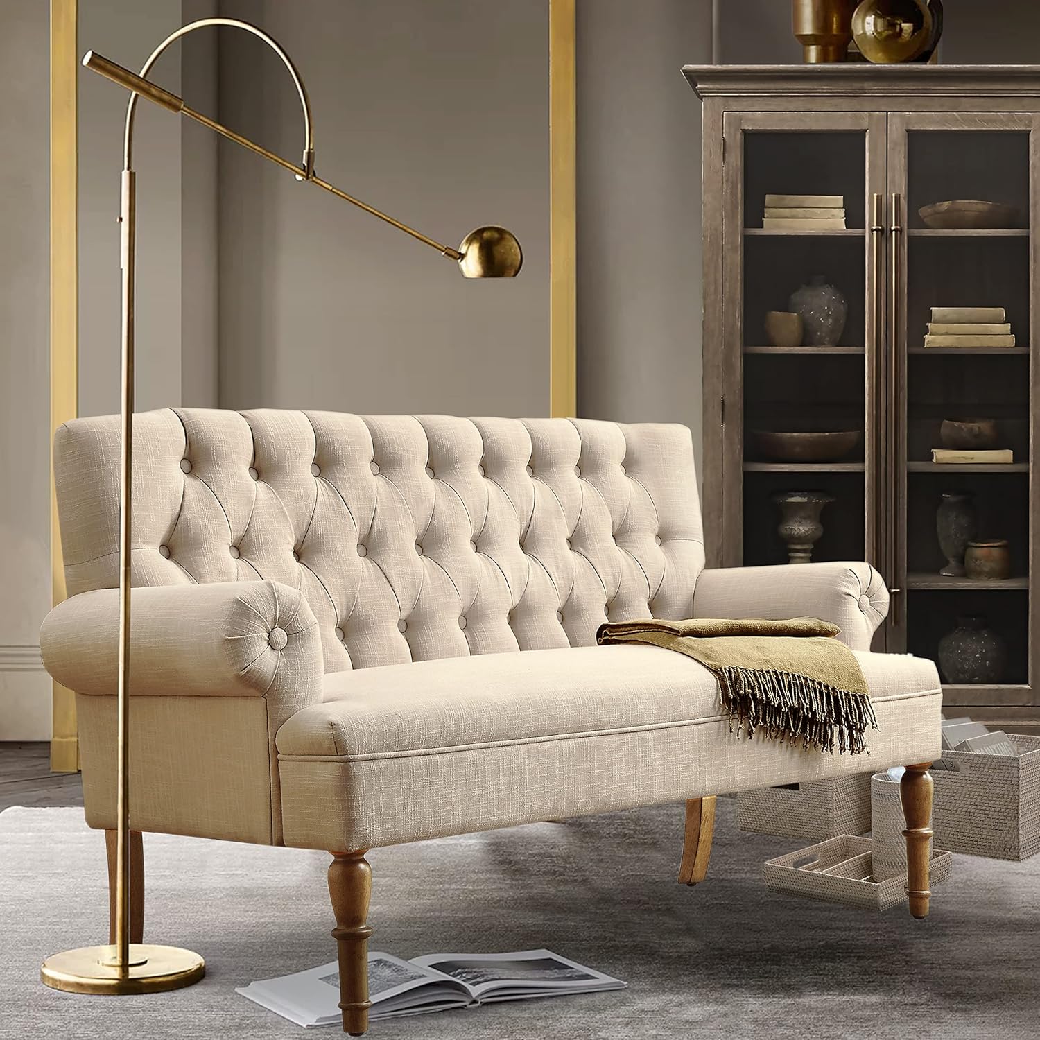 Rosevera Celino Loveseat Sofa for Living Room - Couch in a Box, Linen, Warm Beige