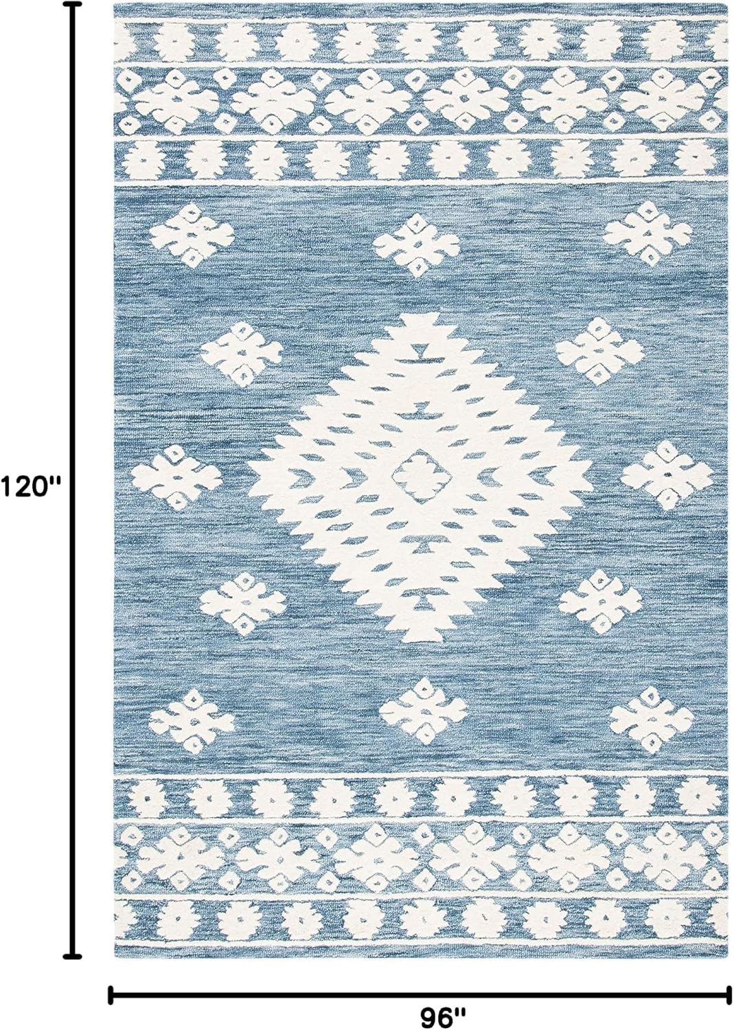 SAFAVIEH Area Rug 8x10 - Aspen Collection - Large - Navy & Ivory, Handmade Wool, Moroccan Boho Tribal Design, Ideal for Living Room, Bedroom, Office, Dining Space (APN550N)