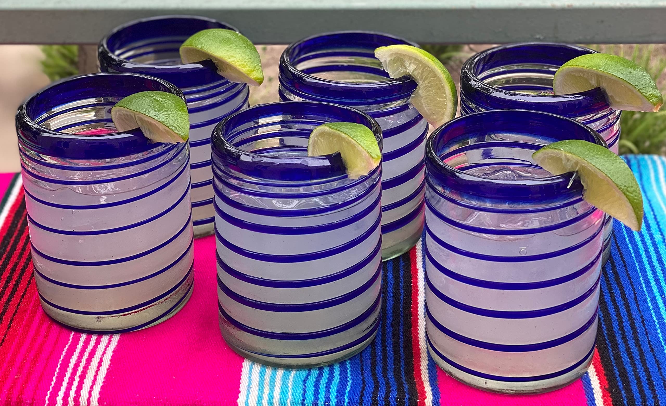 Verre Margarita Verres Mexicains Soufflés à La Main - Lot De 6 Verres à Motif Spirale Bleue (293,5 G Chacun Verre A Margarita