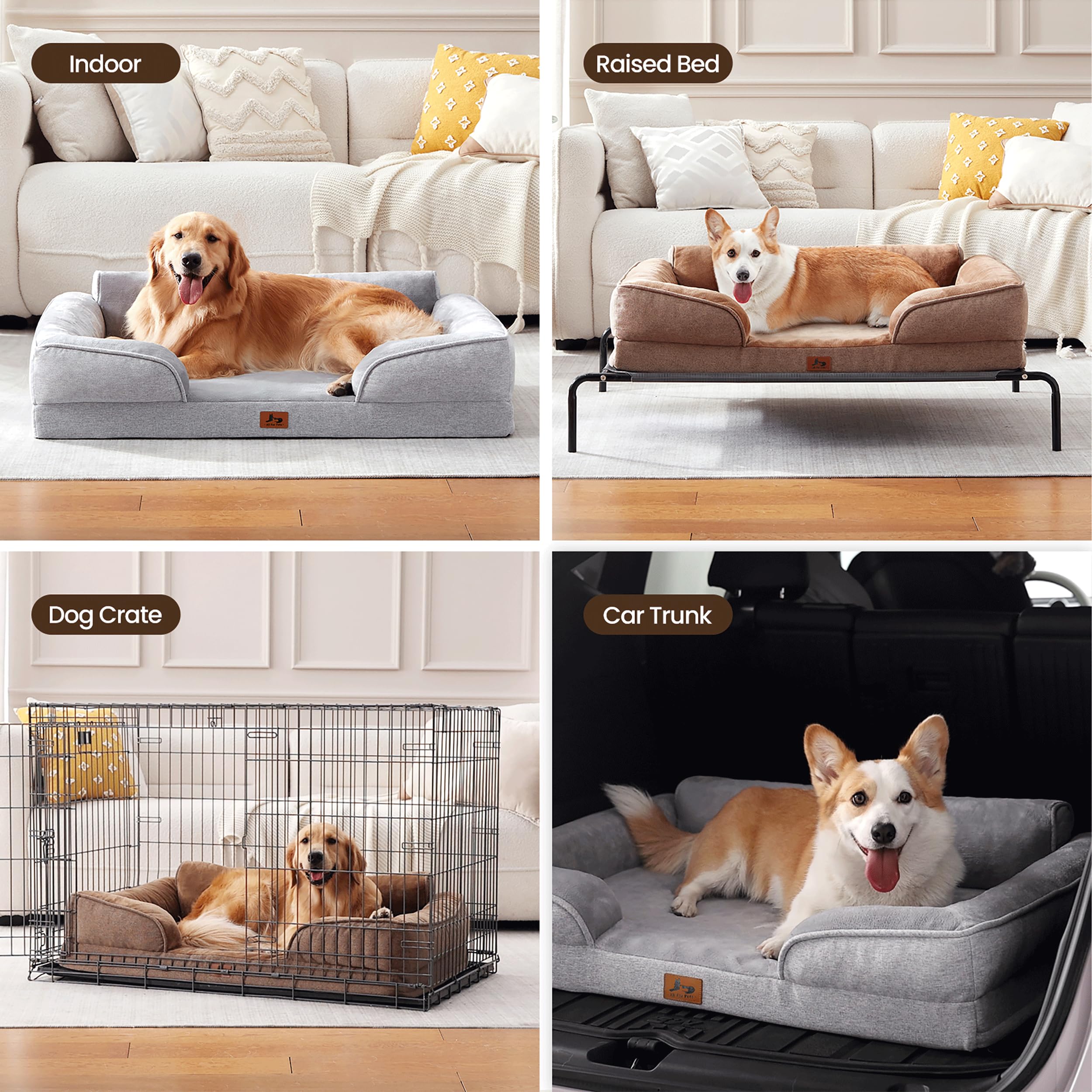 Orthopedic Dog Beds for Medium Size Dogs, Waterproof Egg-Crate Foam Pet Couch Bed with Soft Sides, Non-Slip Dog Sofa with Flannel Removable Washable Cover, 28" Supportive Pet Sofa, Light Grey - image 7