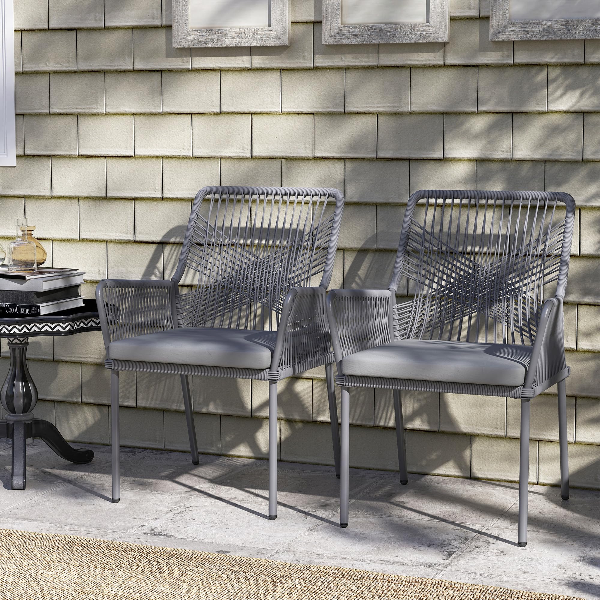Outsunny Gartenstuhl Armlehne Abnehmbare Rückenlehne 2er Set Dunkelgrau