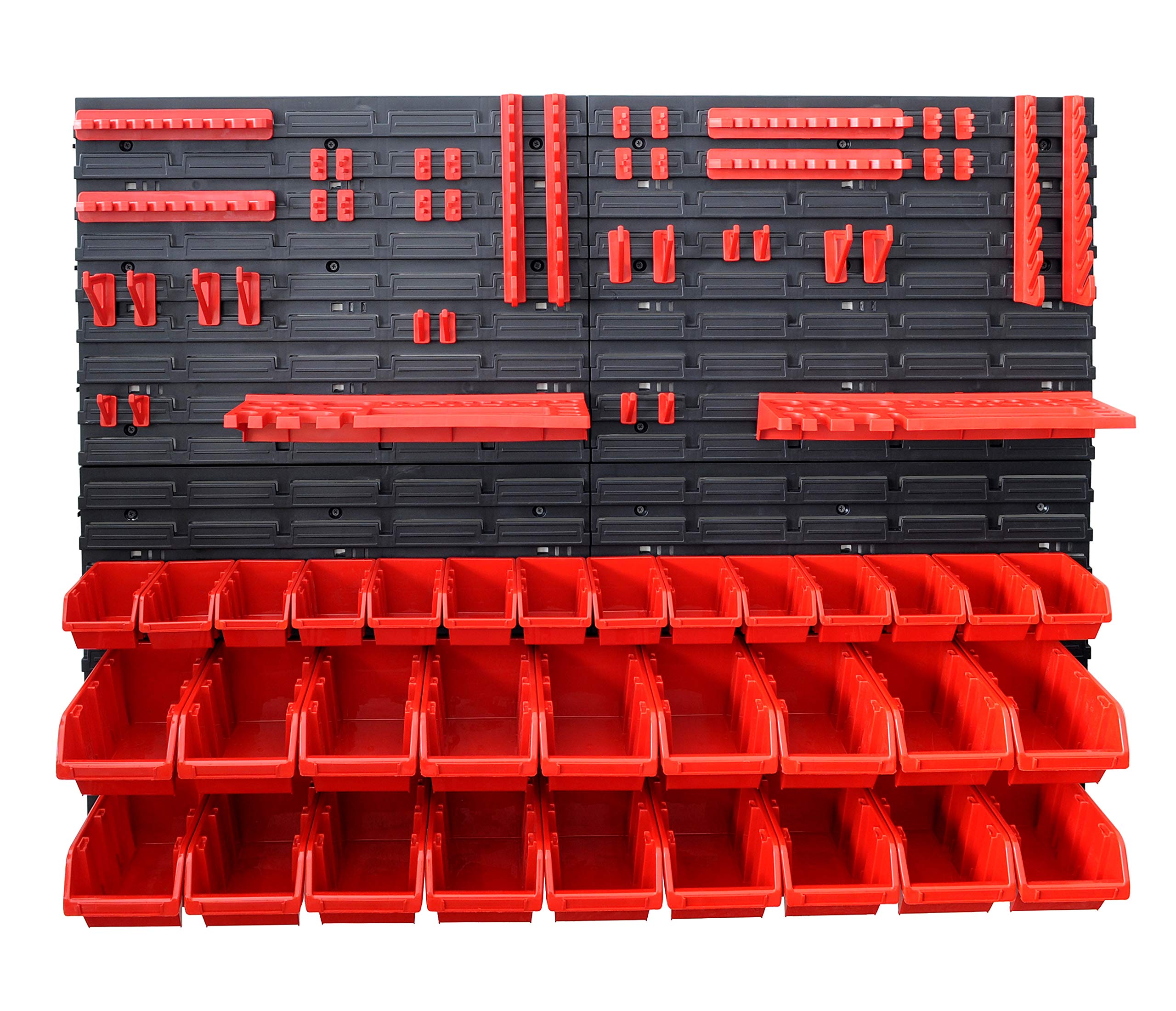 REXXER Tool Wall with Storage Boxes - Perforated Wall Workshop Organiser System for Tool Storage - Tool Holder & Stacking Boxes Set - 4 Wall Panels 1152 x 780 mm - 78 Pieces