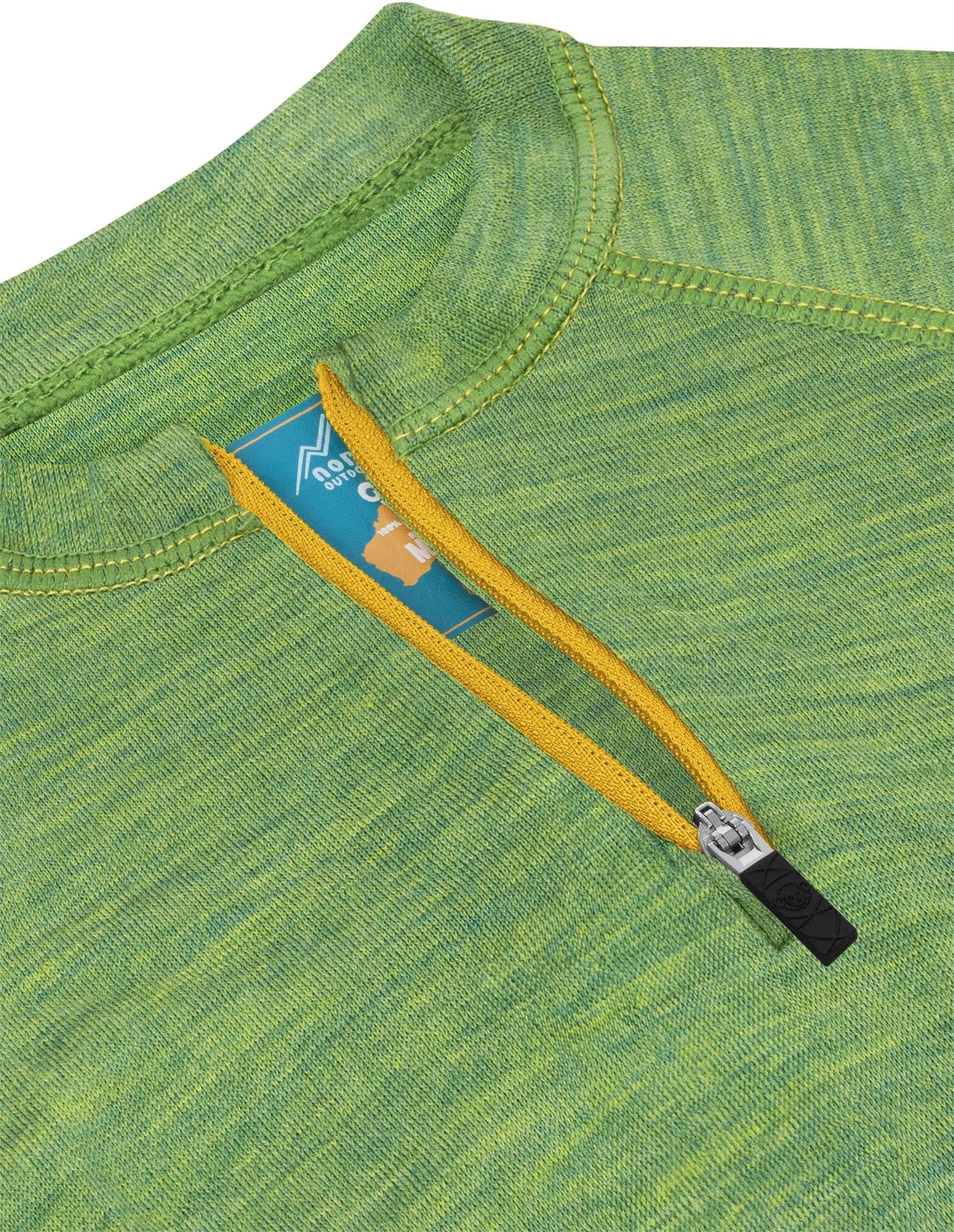 normani Kinder Merino Oberteil mit Zip Melange-Pullover Skipullover Troyer Sweatshirt mit Reißverschluss aus 100% Merinowolle für Junge und Mädchen