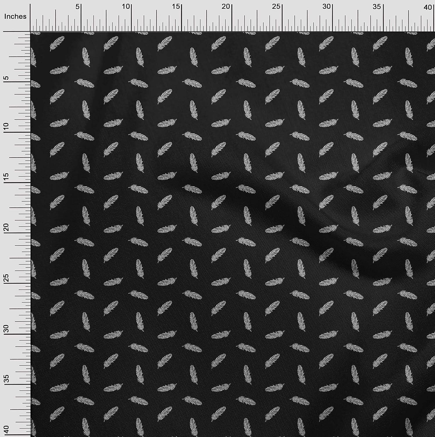 oneOone Cotton Flex Black Fabric Retro Feather Fabric for Sewing Printed Craft Fabric by The Yard 40 Inch Wide