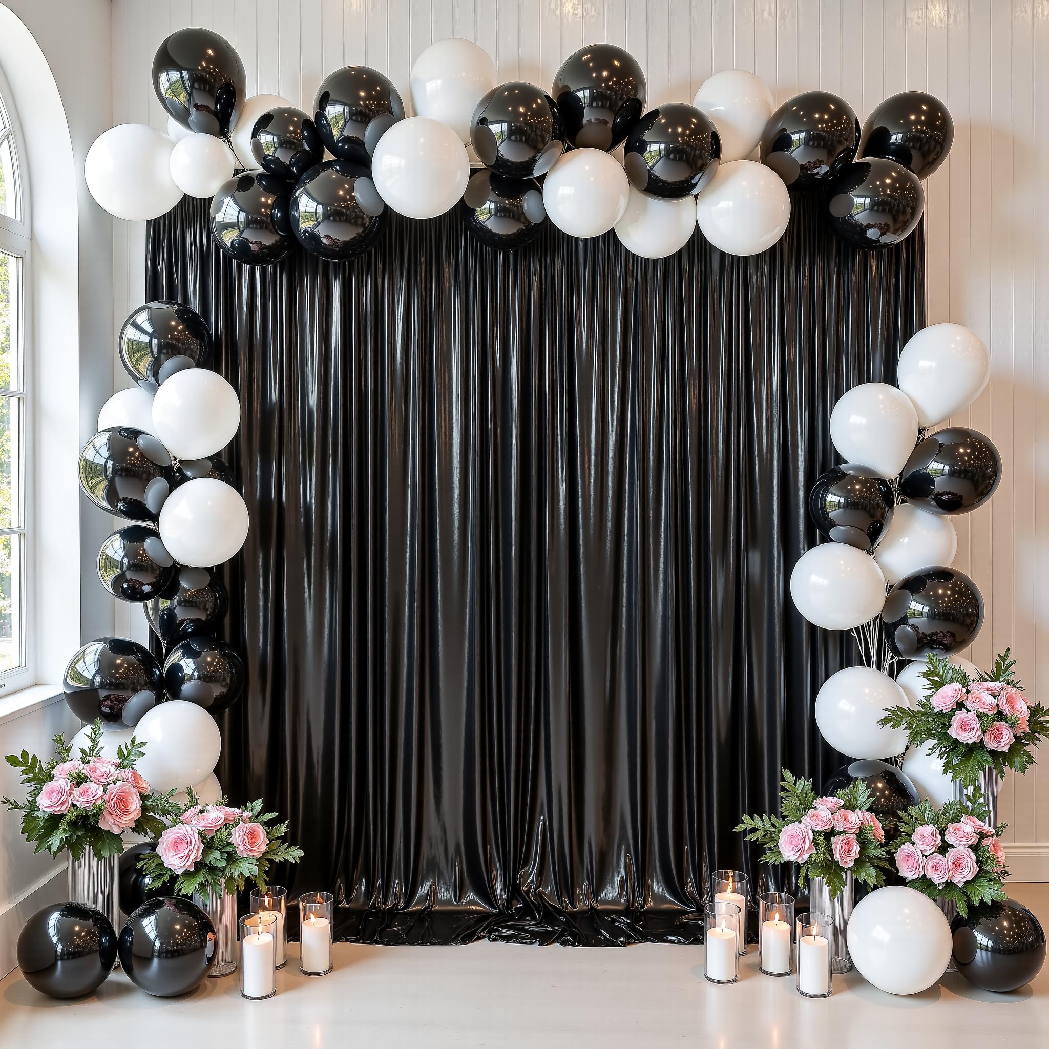 gogoparti Cortina de Fondo de Lentejuelas Negras de 20 x 10 m, 4 Paneles con 15 x 25 cm, sin Arrugas con Purpurina para fotografía, cumpleaños, Bodas y graduaciones
