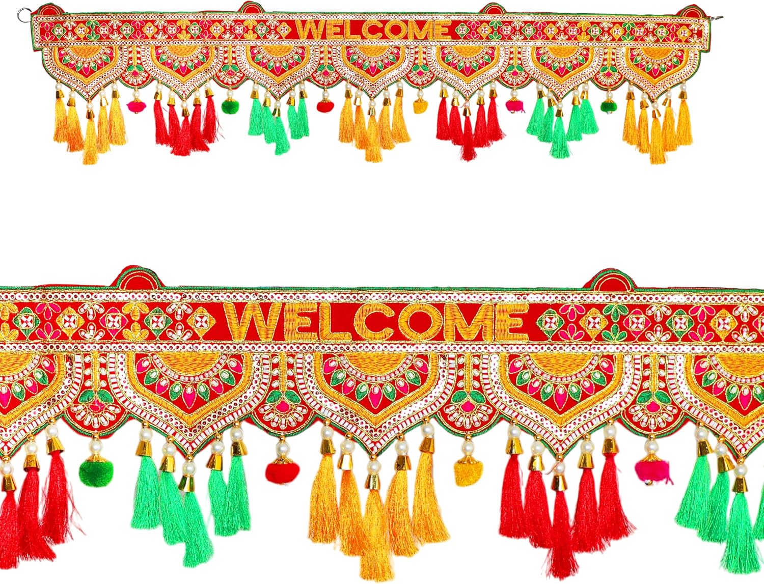 Handcrafted Peacock Toran Hanging is made of Colourful Thread Tassel with Moti Bead Set Door Hanging Bandanwar Home Decor Entrance for Traditional Festival New year Decorations Gifts (Size:-36"X9")