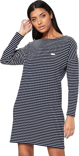 Amazon Co Jp ラコステ ロングスリーブボーダーワンピース Ef12l レディース ネイビー Eu 038 日本サイズl相当 服 ファッション小物
