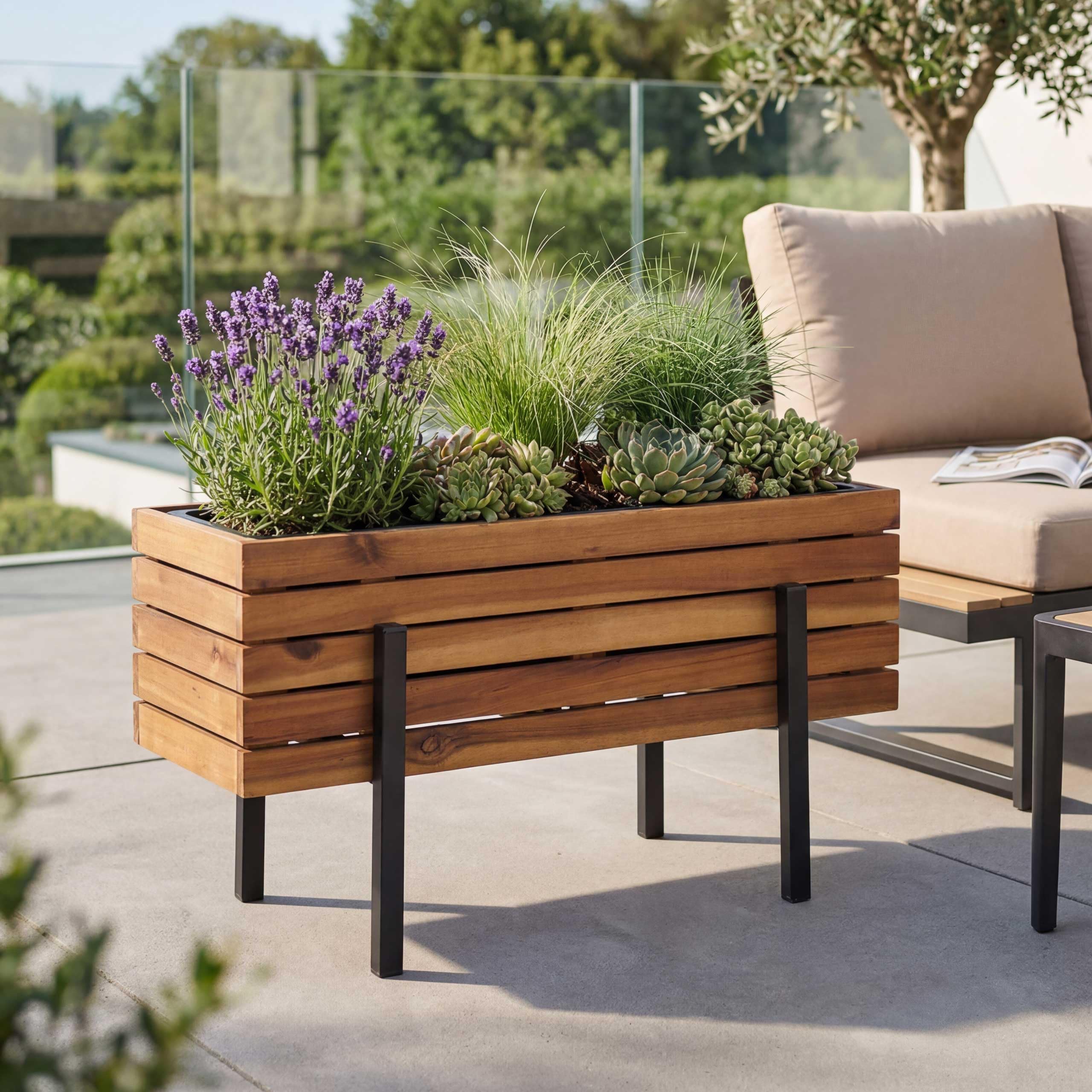 Mendler Pflanzkasten HWC-P88 35x62x26cm Akazie - braun | Blumen-/Pflanzkübel, Blumenkasten, In-/Outdoor, Holz