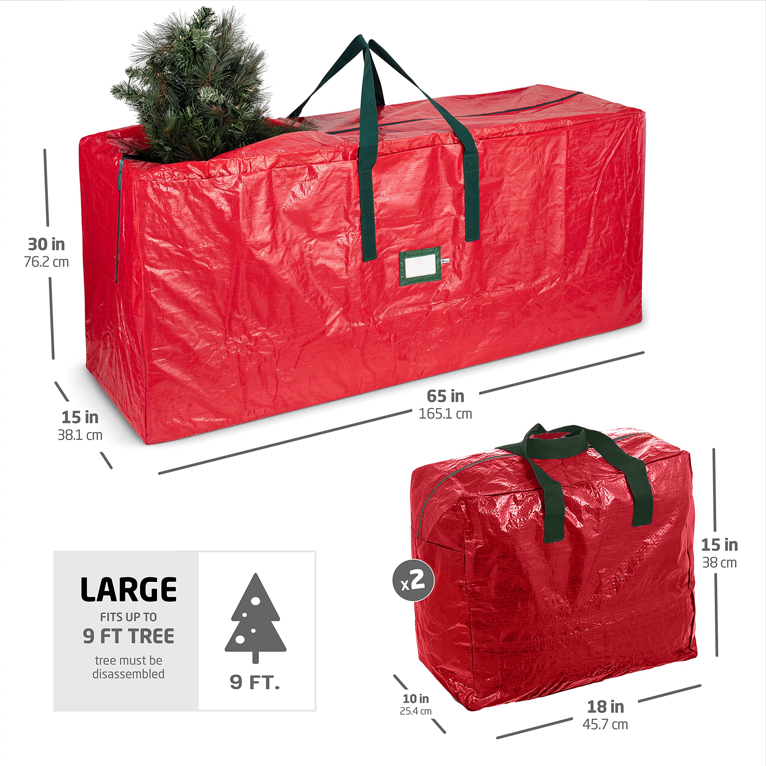 Grand sac de rangement pour sapin de Noël de 2,7 m – Lot de 3 pièces comprenant 2 sacs de rangement pour guirlandes pour décorations de Noël – Poignées de transport renforcées durables, double