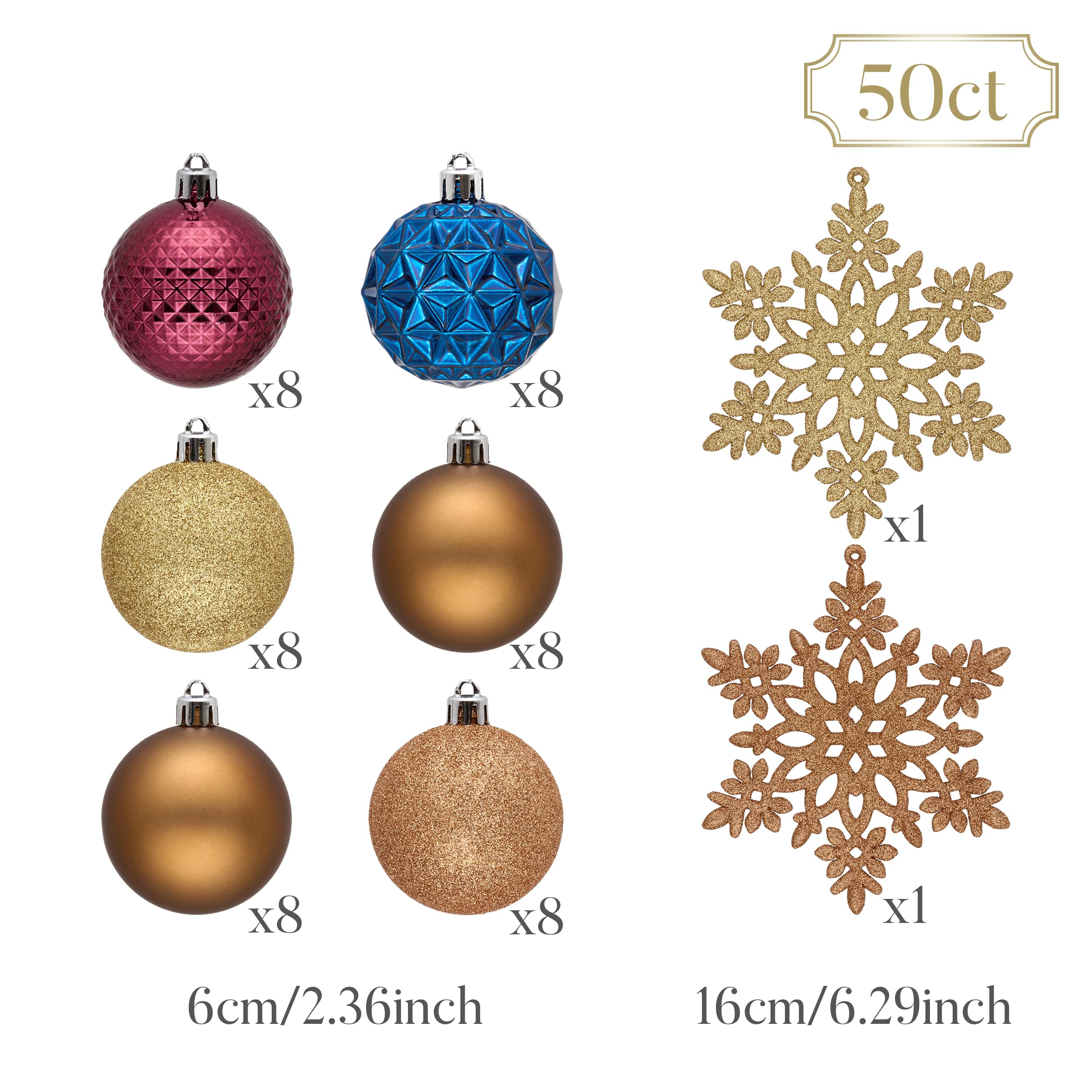 Valery Madelyn Lot de 50 boules de Noël incassables pour sapin de Noël en vrac, 6 cm, décorations à suspendre pour Noël, Saint-Valentin, Saint-Patrick, fêtes de Mardi Gras