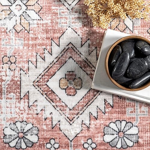 Miniatura 7 de nuLOOM Evon - Alfombra tradicional de medallón lavable a máquina, 8 x 10 pies, color rubor