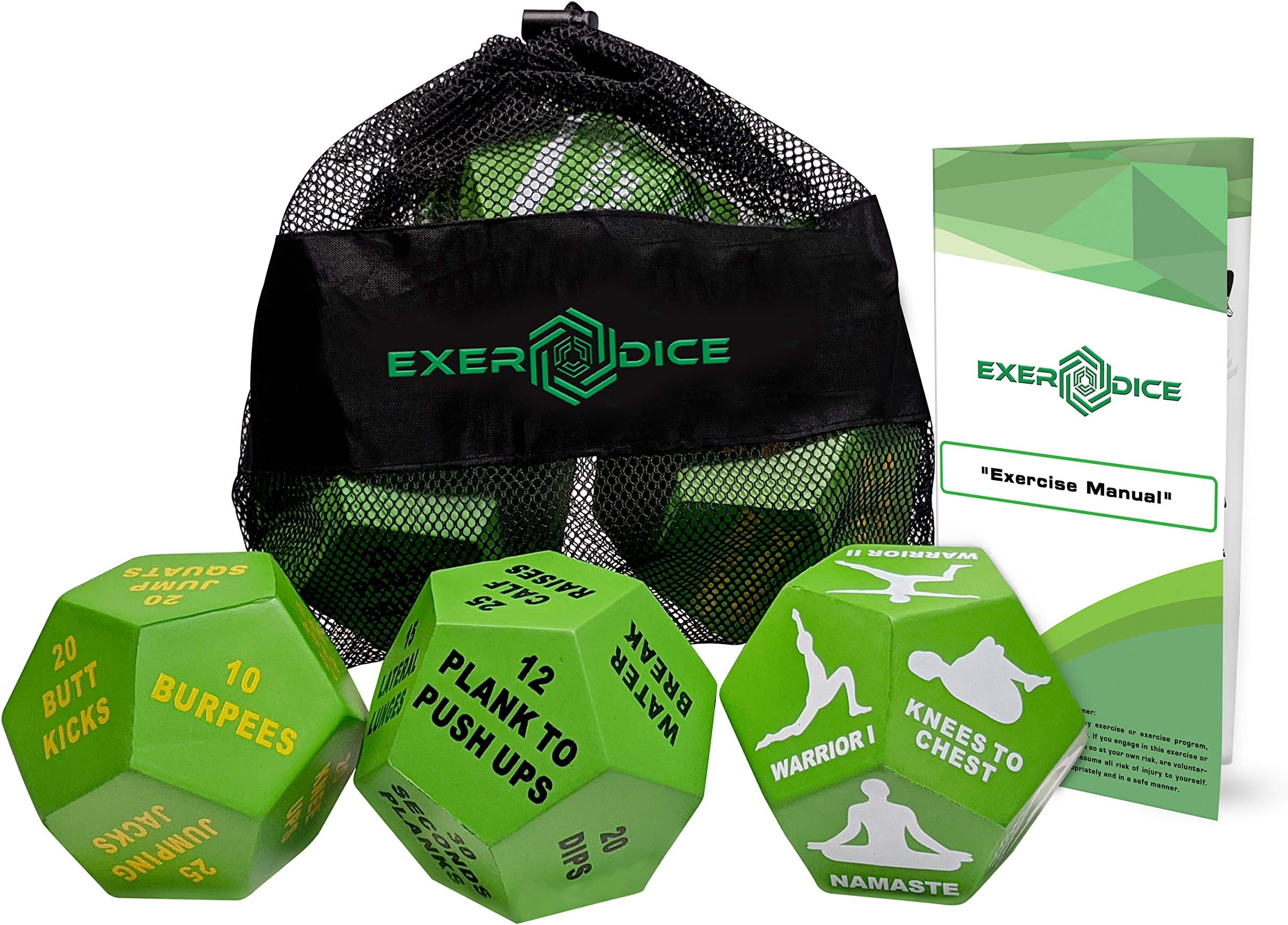 3-Pack Exercise Dice Bundle with Fitness Manual & Bag | Perfect for HIIT, Cardio, Yoga, Stretching, Strength Training, Sports, Crossfit, Plyometrics, Body Weight, Group Classes, All Ages, WOD
