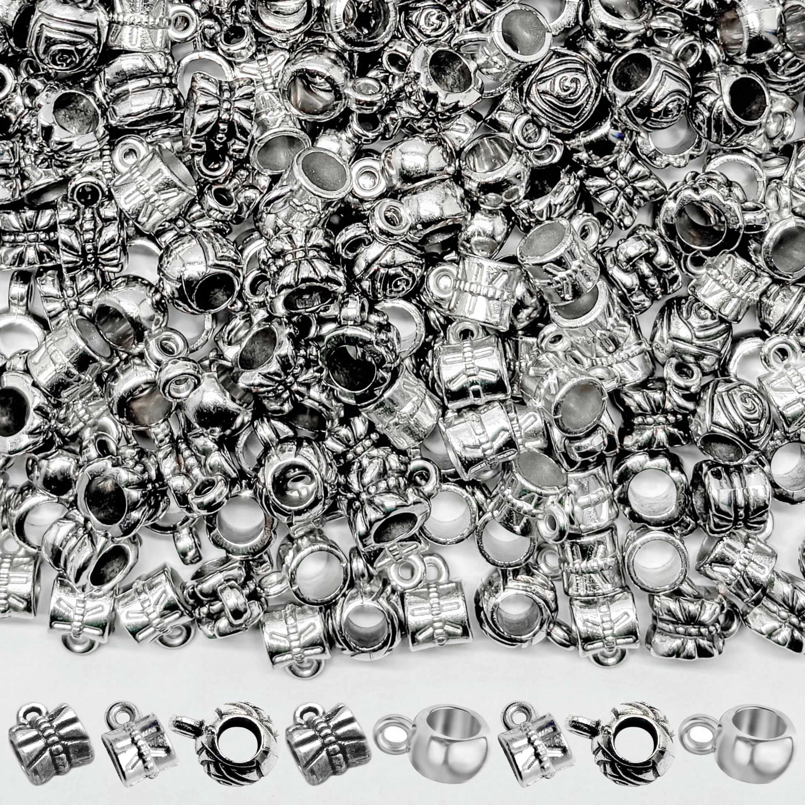 - INDIKONB Oxidized Silver Jewellery Raw Material Set | Tibetan Spacer Bead & Charms for Jewellery Making | Antique Bali Design Beads for DIY Bracelets & Earrings | German Silver Look Beads Set