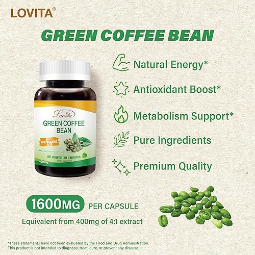 Miniatura 3 de Lovita Extracto de grano de café verde equivalente a 1600 mg, extracto de café verde de alta potencia con 50% de ácido clorogénico para