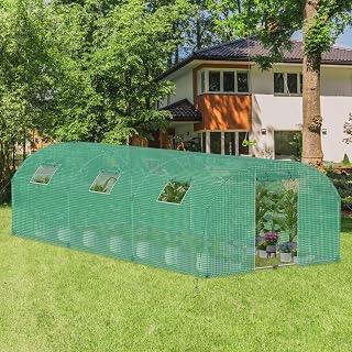 XMTECH Gewächshaus 3x6m 18m², Foliengewächshaus mit 6 Fenstern & Tür, Tomaten Gewächshaus, wetterfeste Lichtfolie, rostfreier Stahlrahmen, Insektenschutz, einfacher Aufbau für Obst und Gemüse
