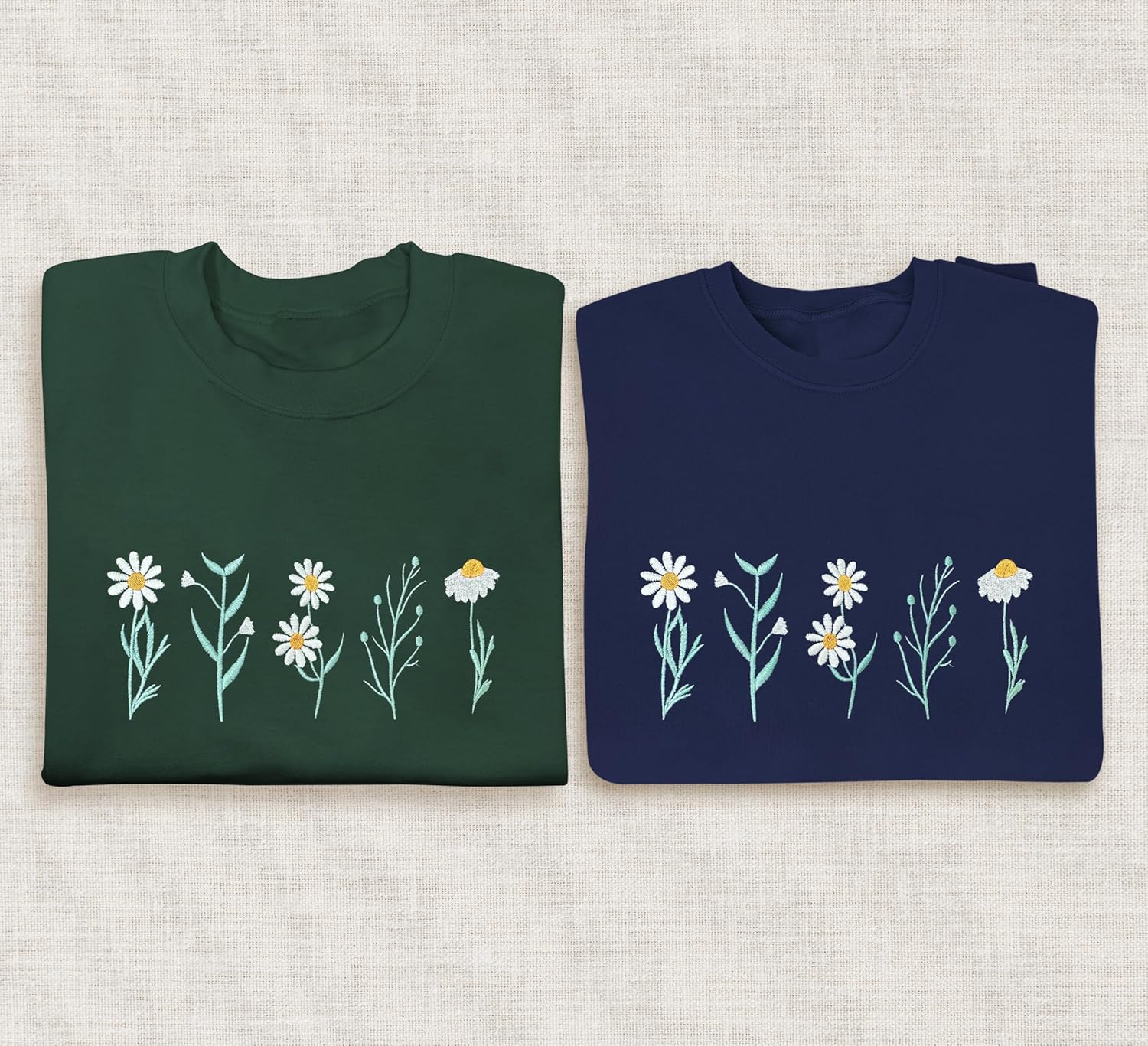NACRE APPAREL Daisy Lover Embroidered Sweatshirt Wildflowers Crewneck Flower Embroidery Botanical Plant - Image 6