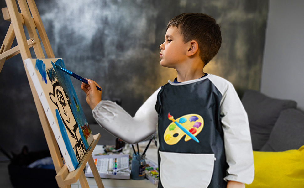 Grembiule Da Pittura Bambini Impermeabile | Maniche Lunghe, Tasche, 6-12 Anni, Colorato