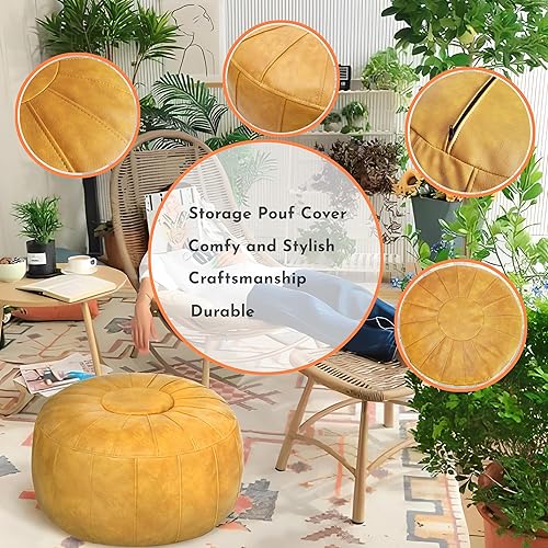 Miniatura 23 de Thgonwid Puf de almacenamiento marroquí sin rellenar, asiento otomano hecho a mano, de piel sintética, reposapiés, para sala de estar, dormitorio o