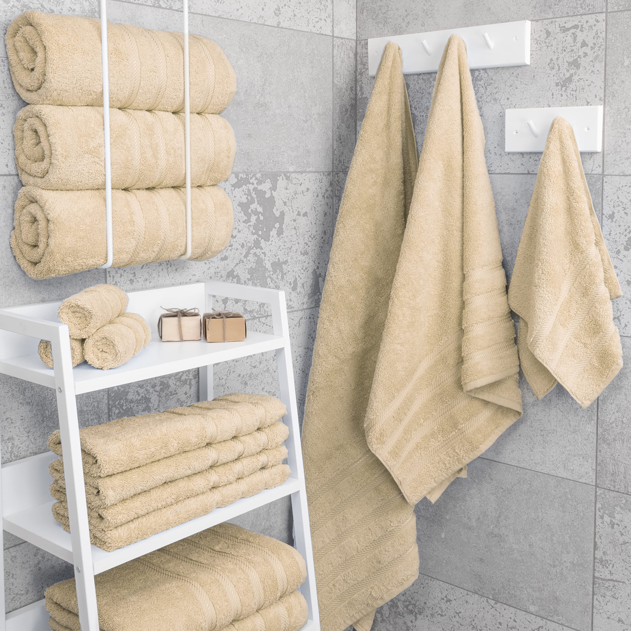 American Soft Linen - Juego de lujosas toallas calidad hotel y spa confeccionadas con algodón turco para máxima suavidad absorción, rápido secado, 4 baño 68,5 x 137 cm Arena topo