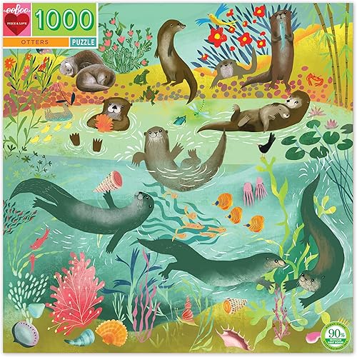 eeBoo: Piece and Love Otters - Rompecabezas cuadrado de 1000 piezas para adultos, rompecabezas para adultos y familias, incluye piezas brillantes,