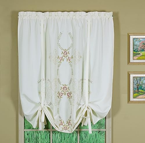 Vista 160 de Today's Curtain Verona - Persiana bordada inversa, 63 pulgadas, color crudo/antiguo