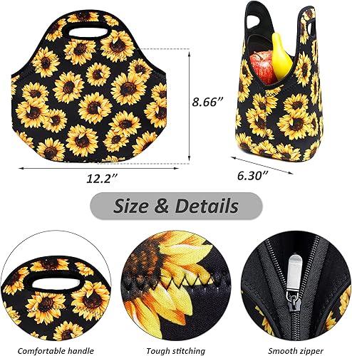 Miniatura 5 de Bolsas de almuerzo de neopreno con aislamiento térmico, bolsa de almuerzo reutilizable, lavable, bolsa de picnic de neopreno para mujeres y hombres