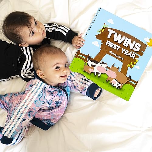 Miniatura 7 de Artículos para bebés gemelos  Libro de recuerdos de tapa dura para primer año edición de nubes  Álbum de fotos de diario e hitos para bebés recién