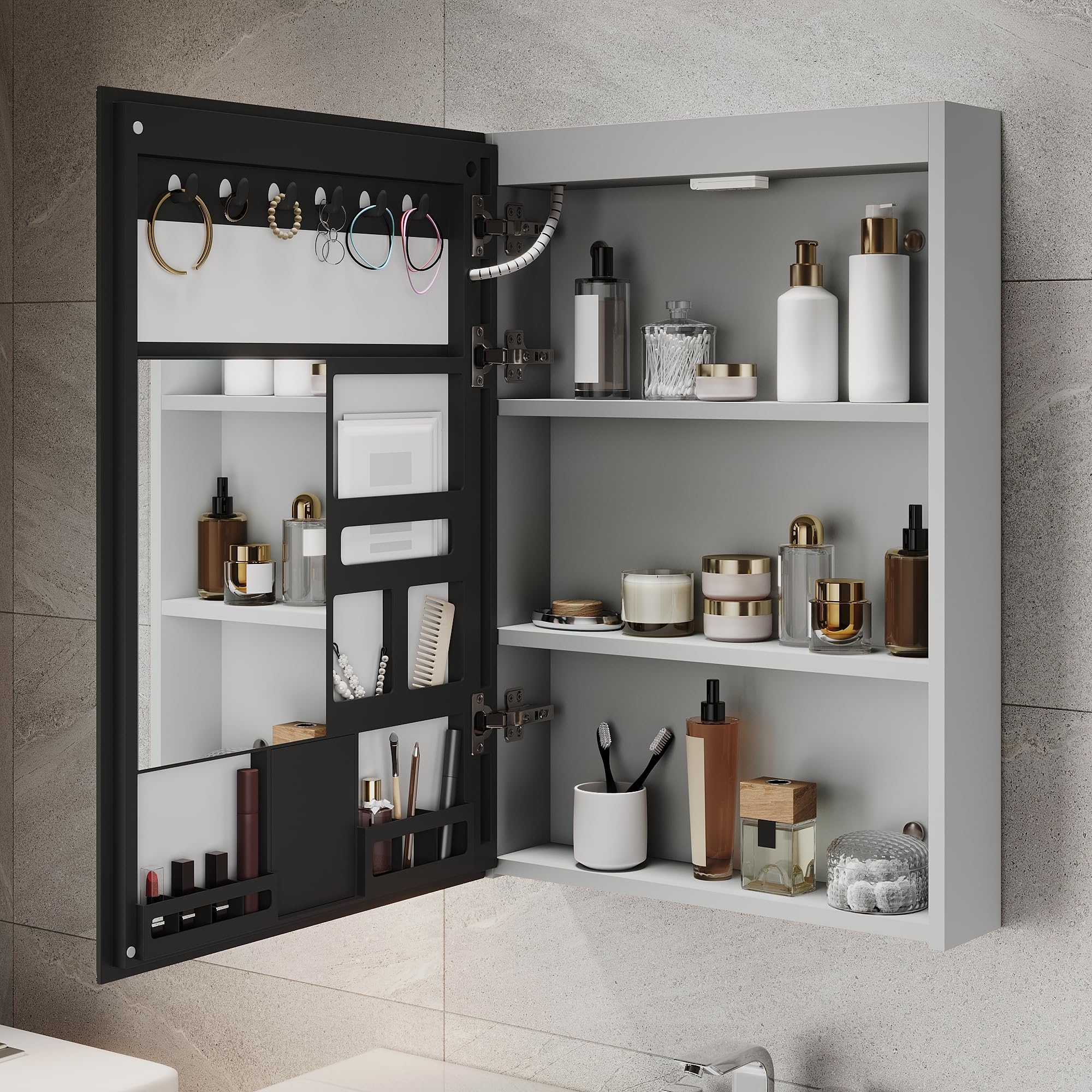 ELEGANT LED Bathroom Mirror Cabinet with Shaver Socket, Grey, 480x700mm — image 1