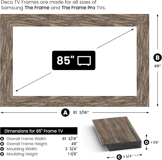 Distressed Barnwood 85 Deco TV Frame for Samsung The Frame/Pro TVs