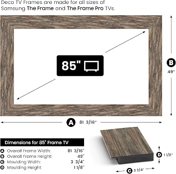 Distressed Barnwood 85 Deco TV Frame for Samsung The Frame/Pro TVs