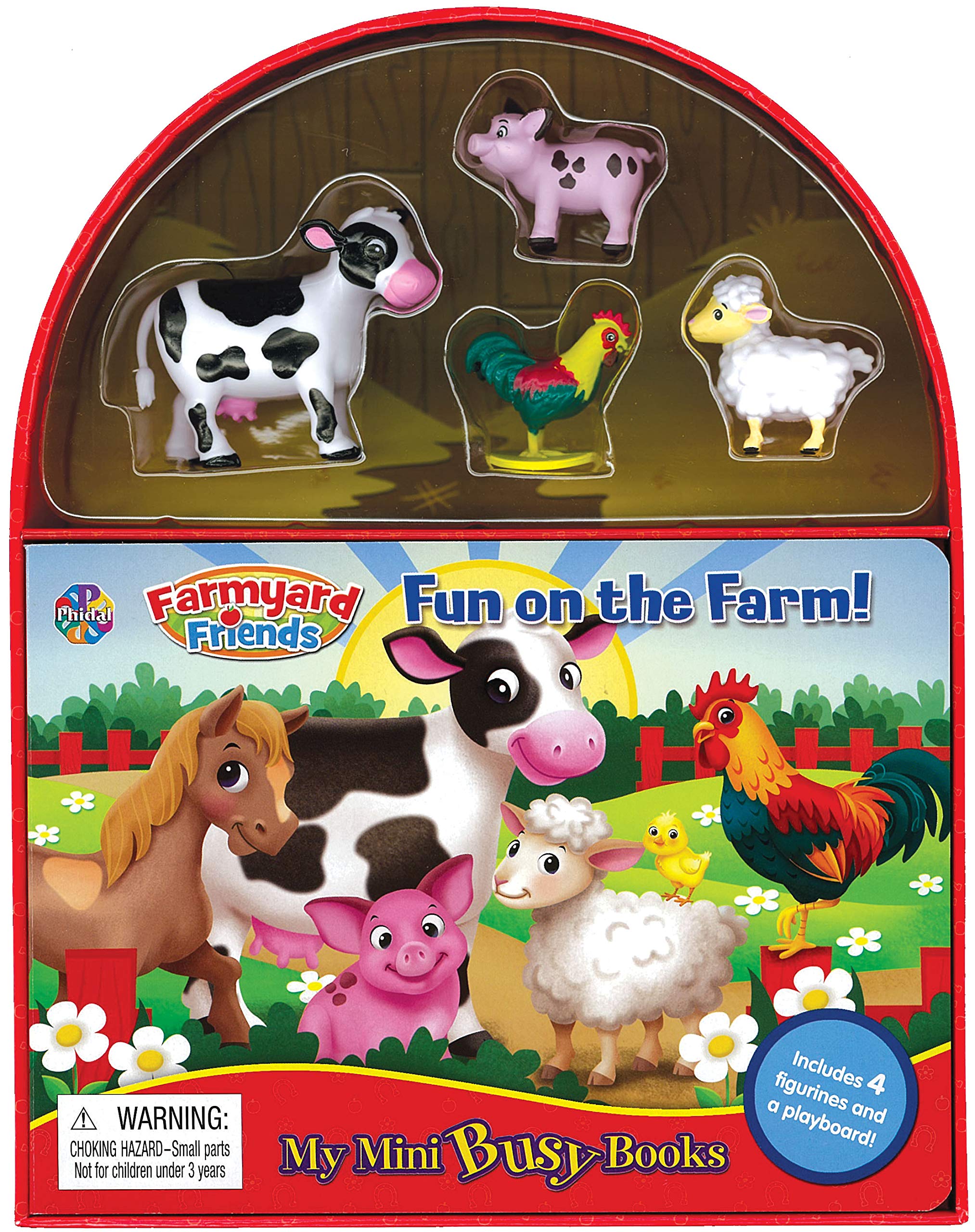 Phidal Farmyard Farms My Mini Busy Books - Activity Books for kids, 10-page storybook, 4 figurines, a foldable play mat