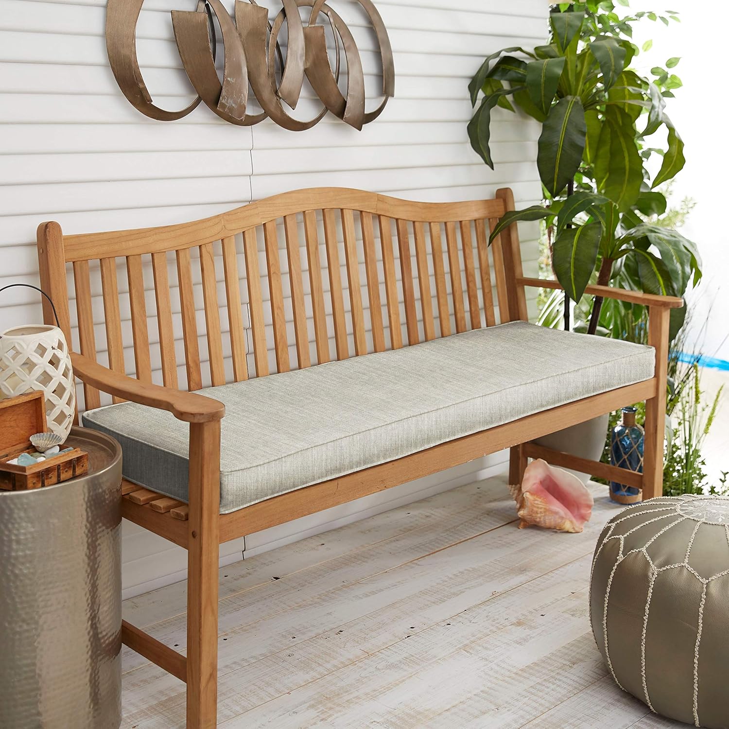 outdoor bench with pillows
